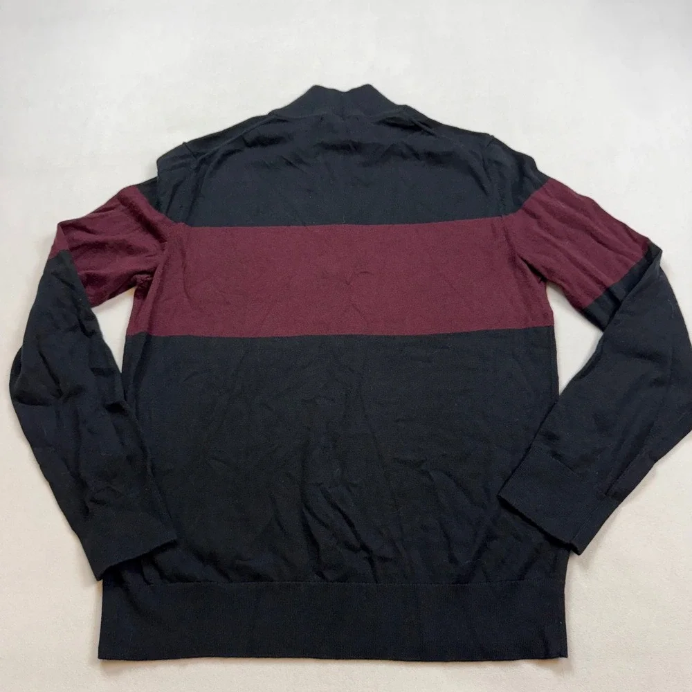 Banana Republic Mens Medium Pima Cotton Cashmere 1/4 Zip Sweater Black Burgundy